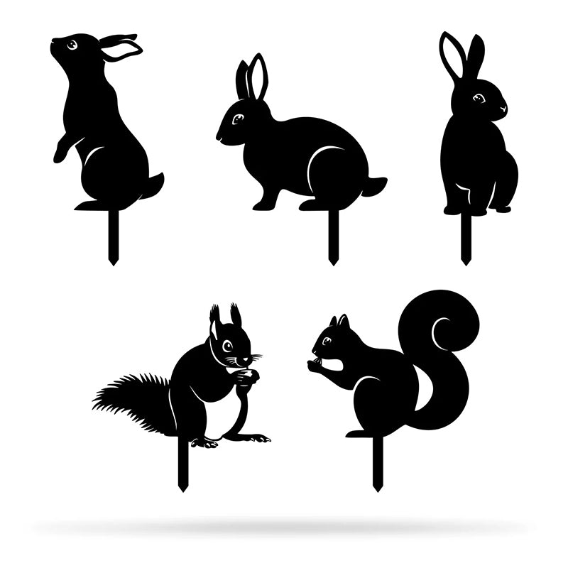 Metal Garden Art - Rabbit Squirrel 5 - Pack - MISSIRON
