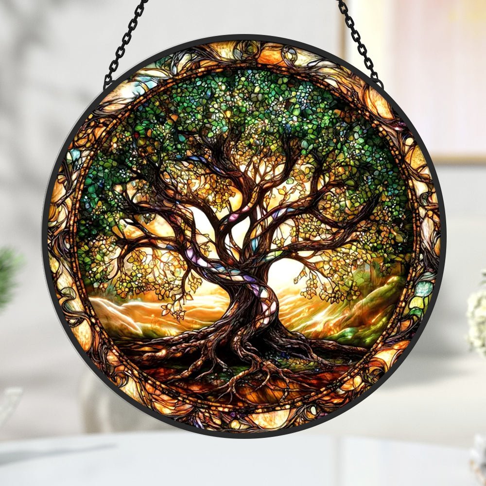 Tree of Life Sun Catcher Decoration Stained Glass Window Hanging - MISSIRON