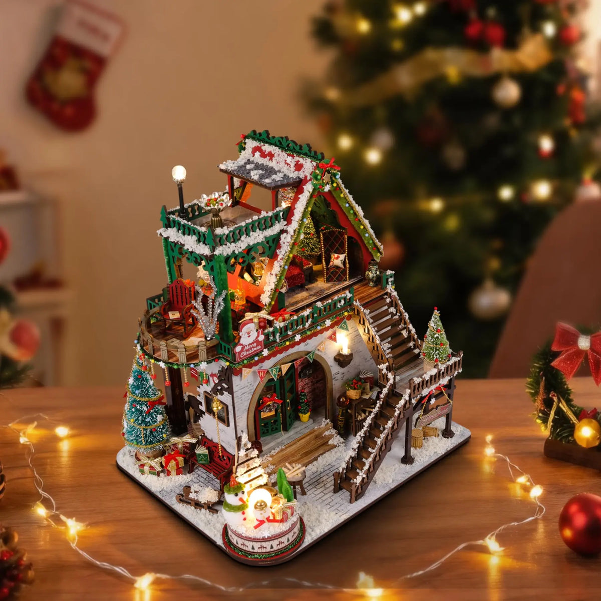 Snowy Christmas Lodge DIY Miniature House Kit Fifijoy