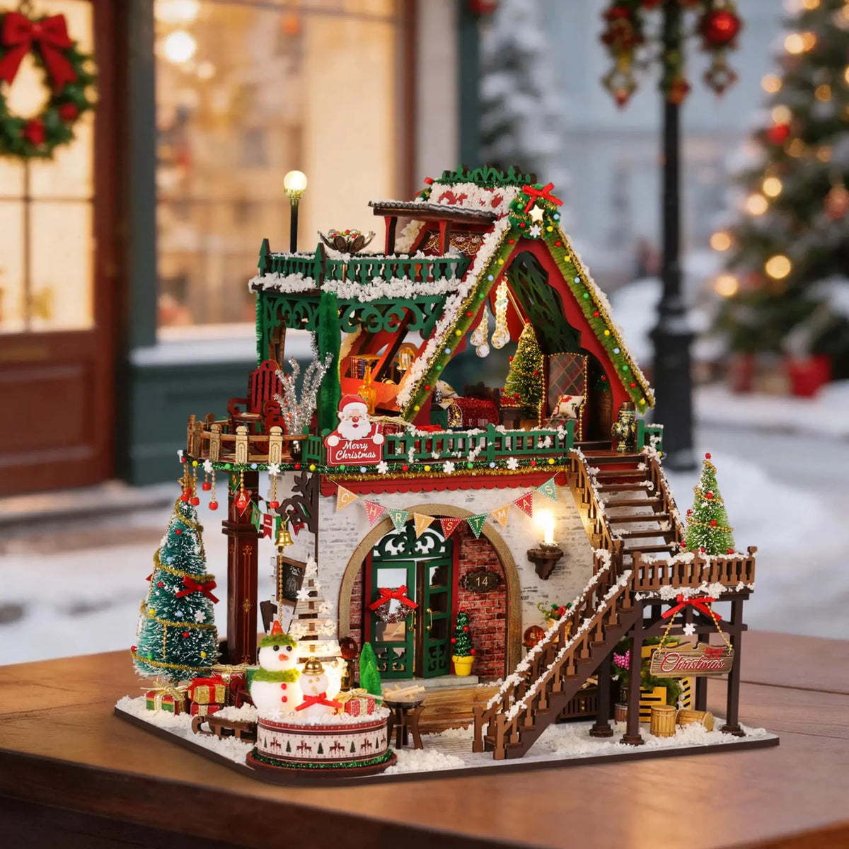 Snowy Christmas Lodge DIY Miniature House Kit Fifijoy