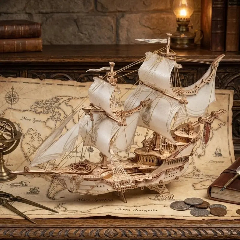 Ugeargeek Elf Ship Miniature Wooden Assembly Ugeargeek
