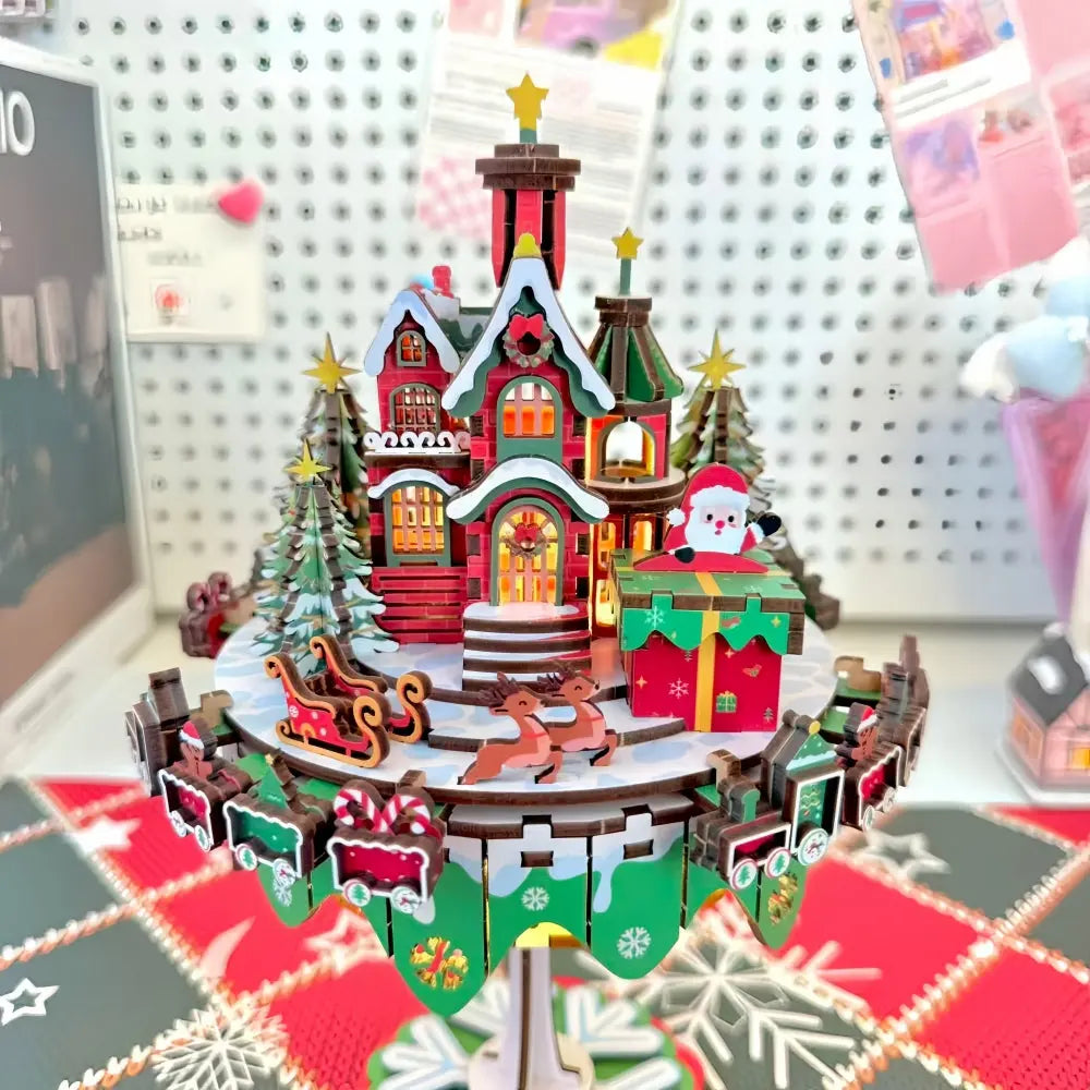 Ugeargeek Floating Christmas Castle 3D Wooden Holiday Village Puzzle Kit Ugeargeek