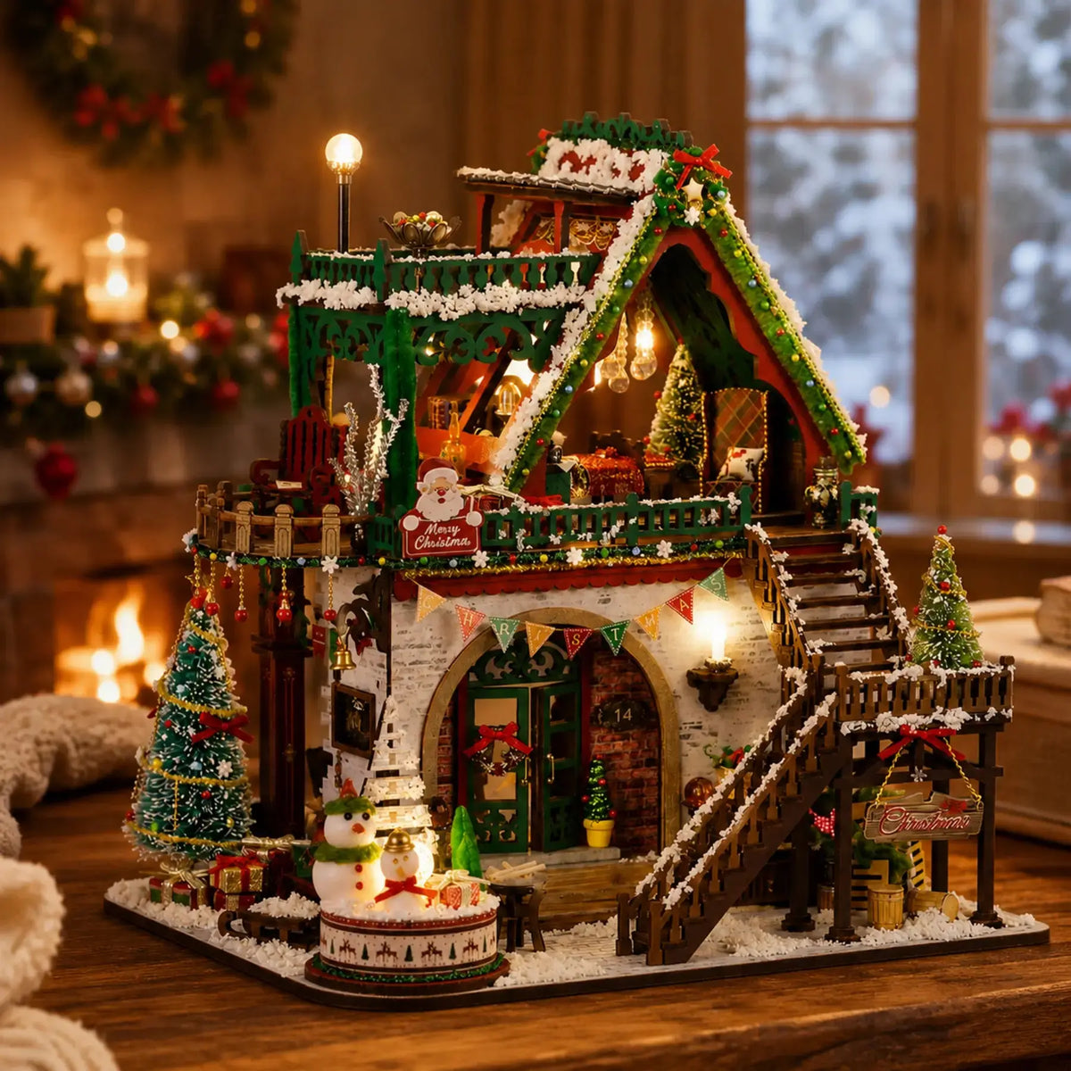 Snowy Christmas Lodge DIY Miniature House Kit Fifijoy