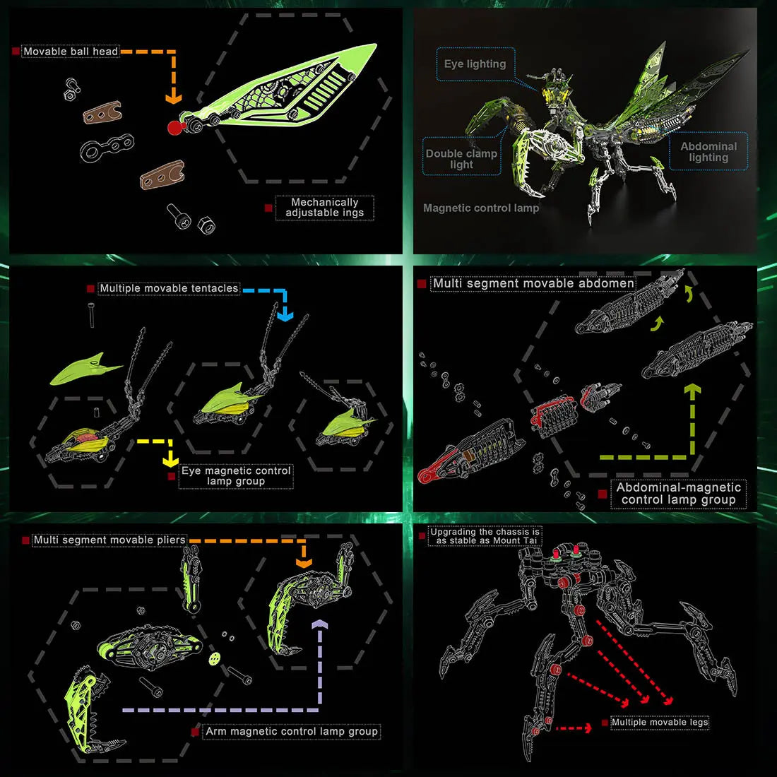 3D Metal Mechanical Mantis 1200PCS Puzzle Model Kit Insect Series MISS IRON