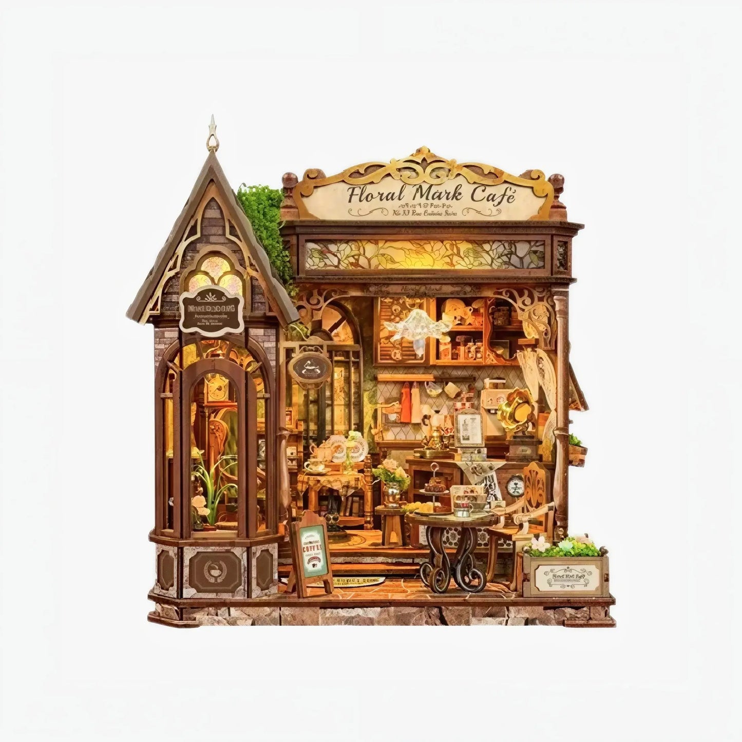 Rokrgeek Floral Cafe DIY Miniature House Kit Rokrgeek