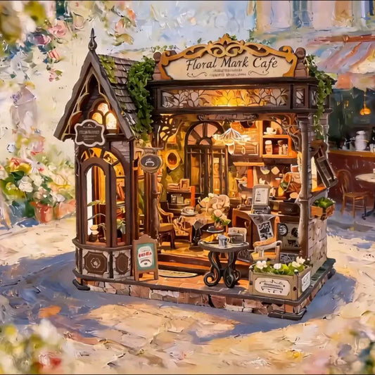 Rokrgeek Floral Cafe DIY Miniature House Kit Rokrgeek