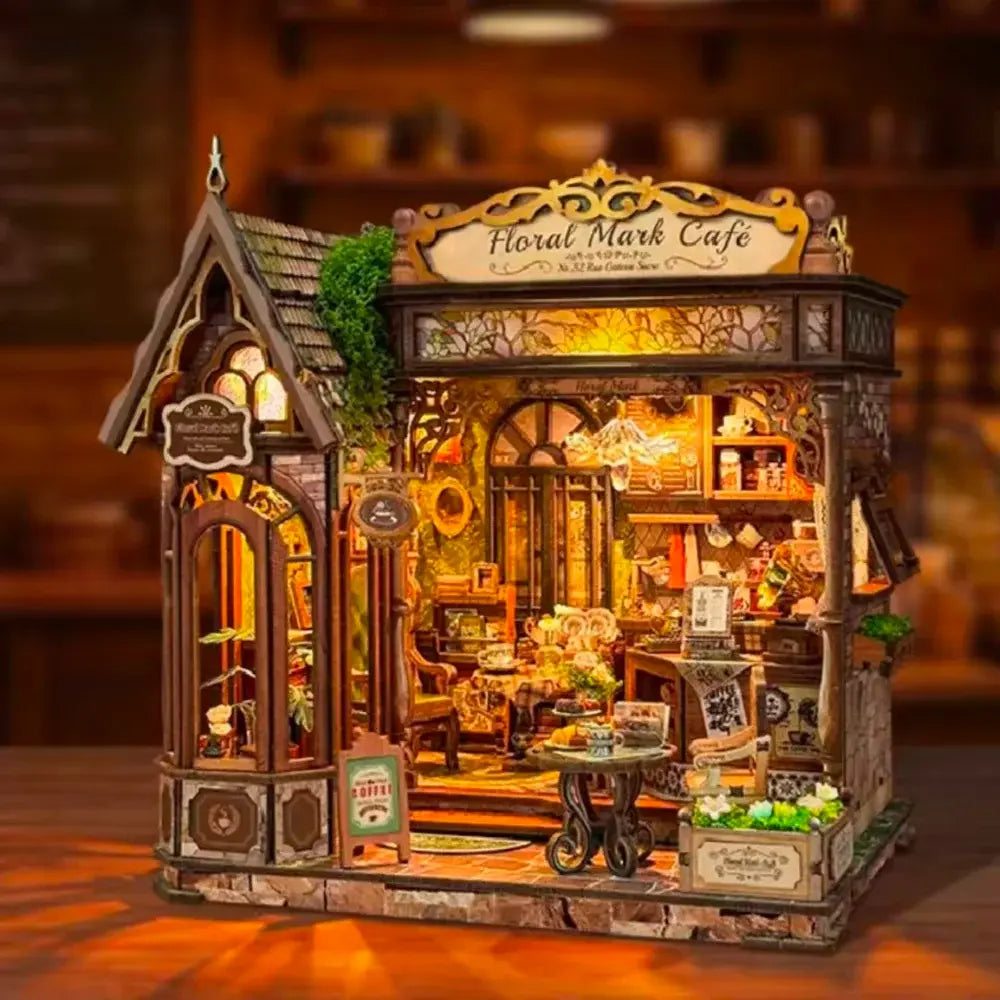 Rokrgeek Floral Cafe DIY Miniature House Kit Rokrgeek