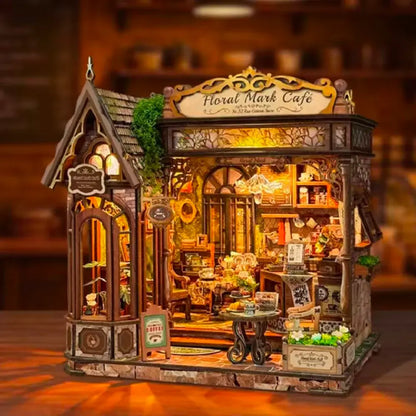 Rokrgeek Floral Cafe DIY Miniature House Kit Rokrgeek