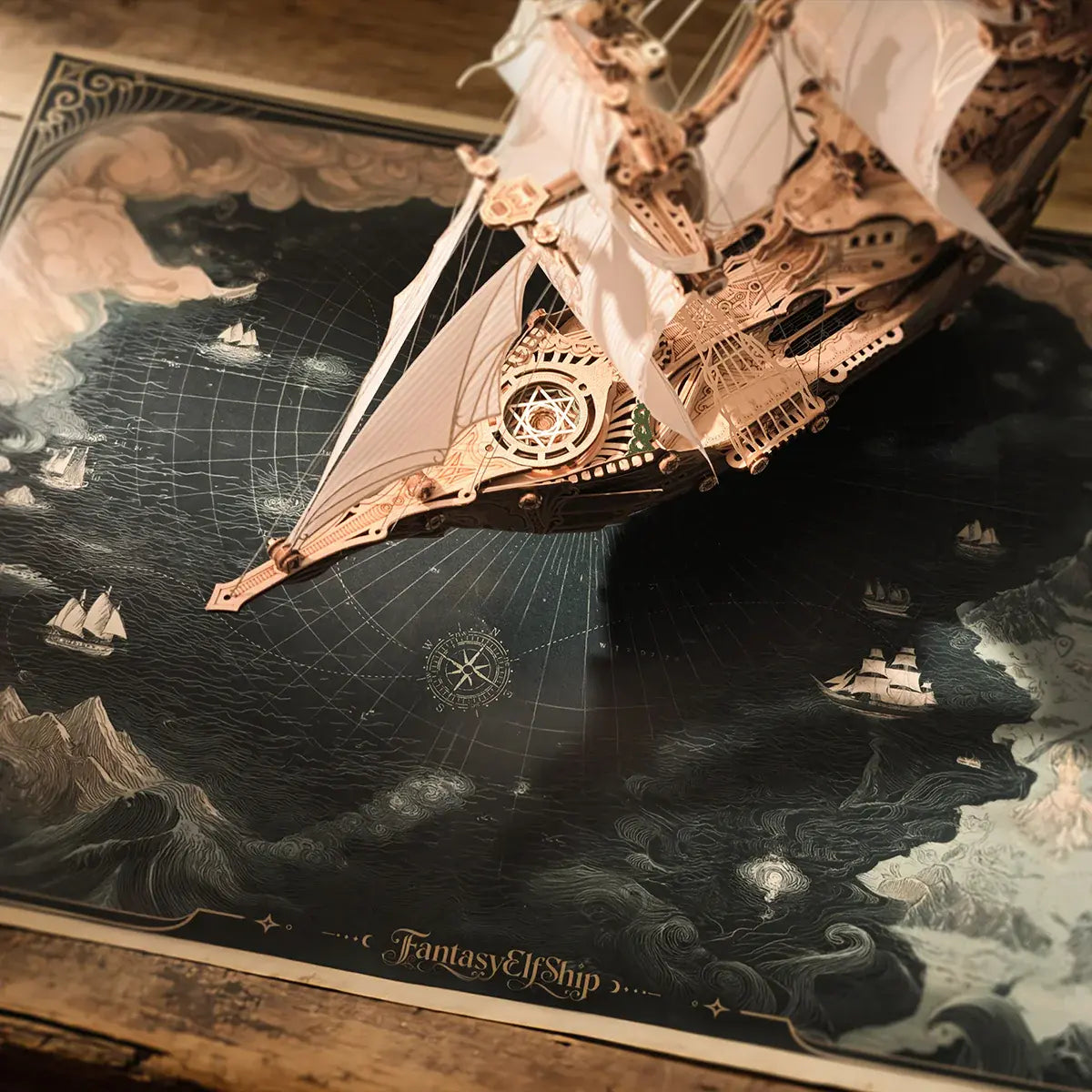 Rokrgeek  Fantasy Elf Ship DIY 3D Wooden Puzzle Kit Rokrgeek