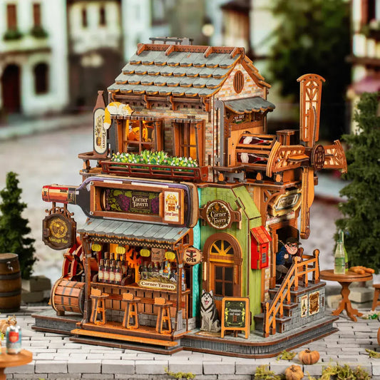 Rokrgeek Corner Tavern Mechanical Wooden 3D Puzzle Rokrgeek