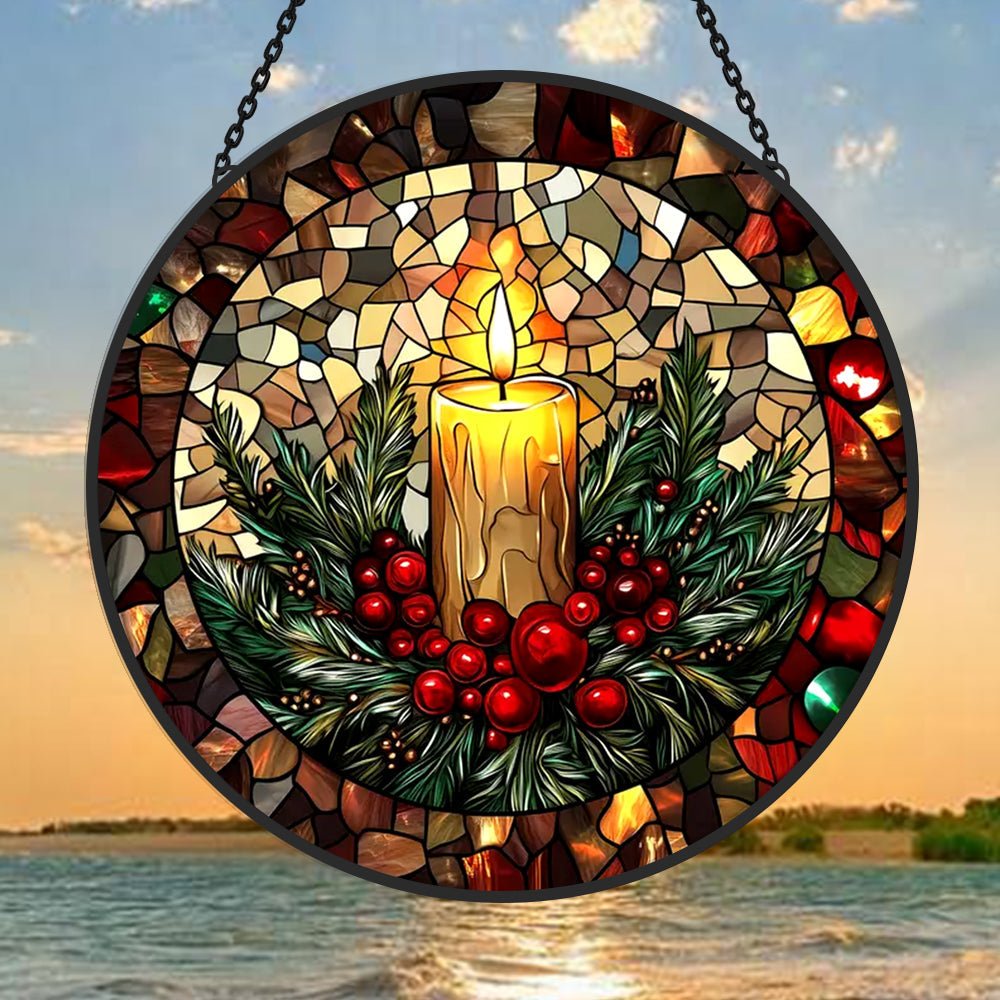 Christmas Candle Sun Catcher Decoration Stained Glass Window Hanging - MISSIRON