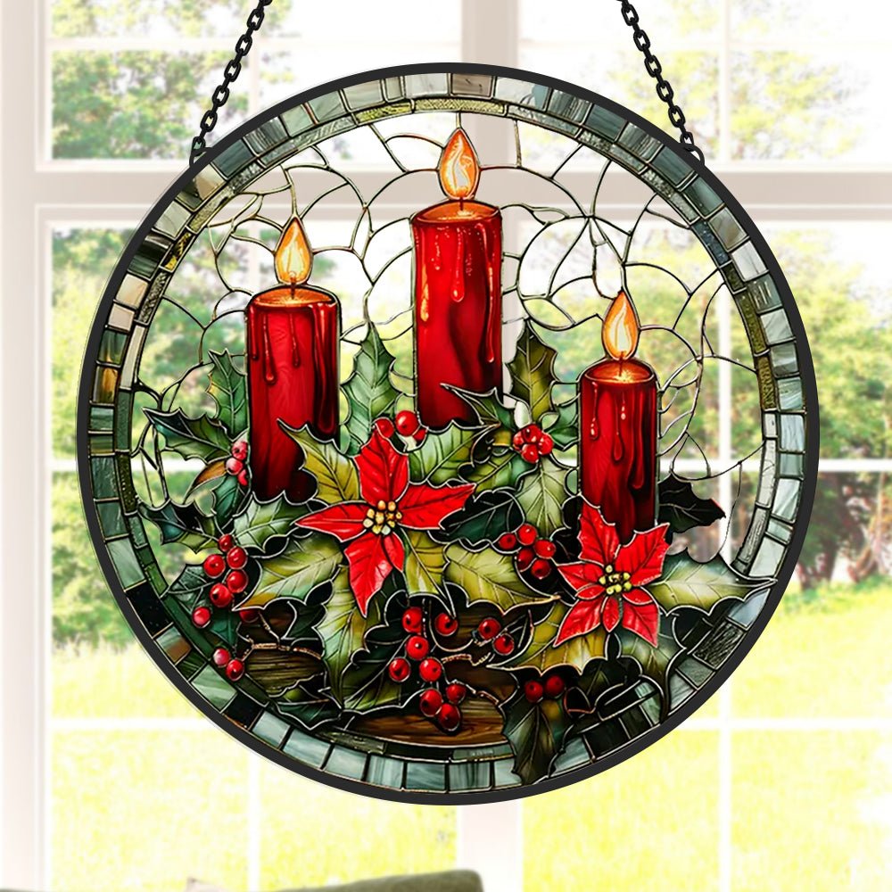 Christmas Candle Sun Catcher Decoration Stained Glass Window Hanging - MISSIRON