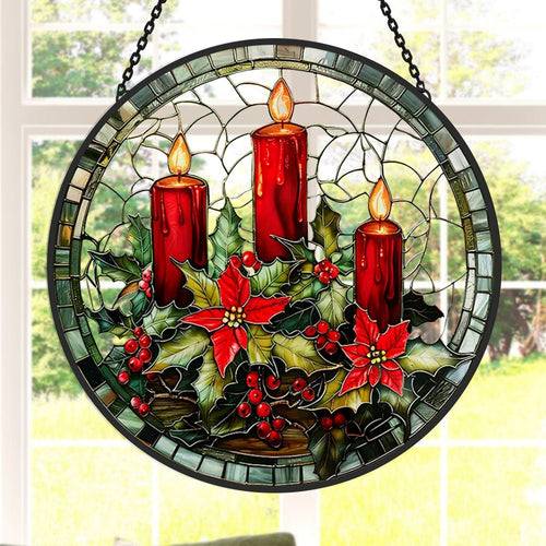 Christmas Candle Sun Catcher Decoration Stained Glass Window Hanging - MISSIRON