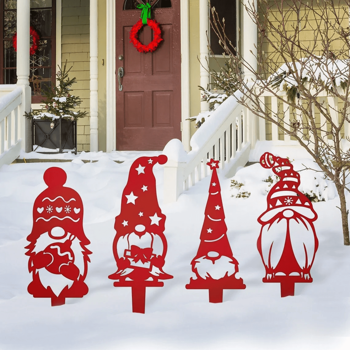 Christmas Gnome Metal Stakes - 4 Pack - MISSIRON