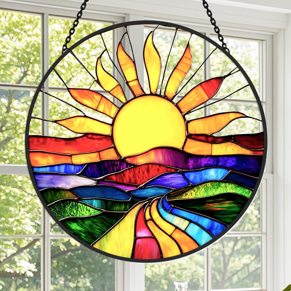 Colorful Sun Landscape Sun Catcher Decoration Stained Glass Window Hanging - MISSIRON