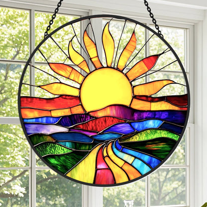 Colorful Sun Landscape Sun Catcher Decoration Stained Glass Window Hanging - MISSIRON