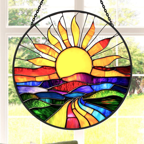 Colorful Sun Landscape Sun Catcher Decoration Stained Glass Window Hanging - MISSIRON