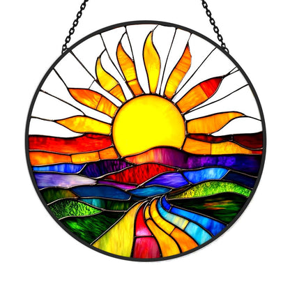 Colorful Sun Landscape Sun Catcher Decoration Stained Glass Window Hanging - MISSIRON