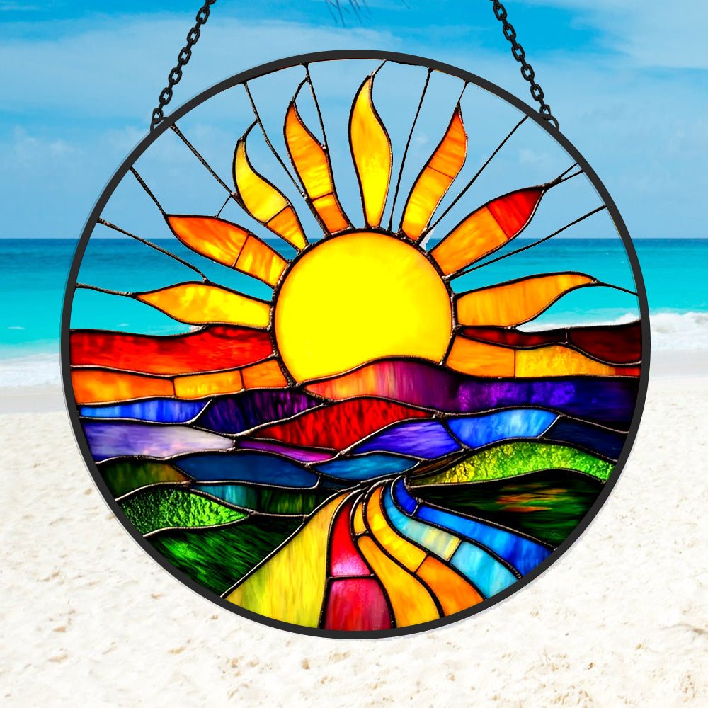 Colorful Sun Landscape Sun Catcher Decoration Stained Glass Window Hanging - MISSIRON