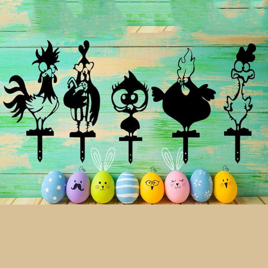 Funny Chicken Yard Metal Stakes - 5 Pack - MISSIRON