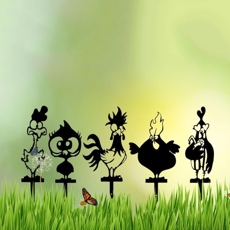 Funny Chicken Yard Metal Stakes - 5 Pack - MISSIRON