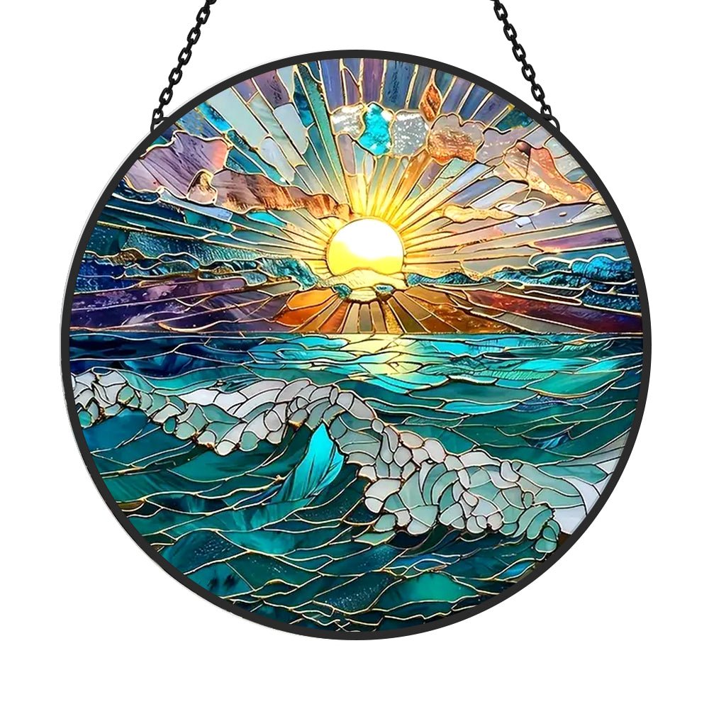 Gorgeous Ocean Sunset Sun Catcher Decoration Stained Glass Window Hanging - MISSIRON