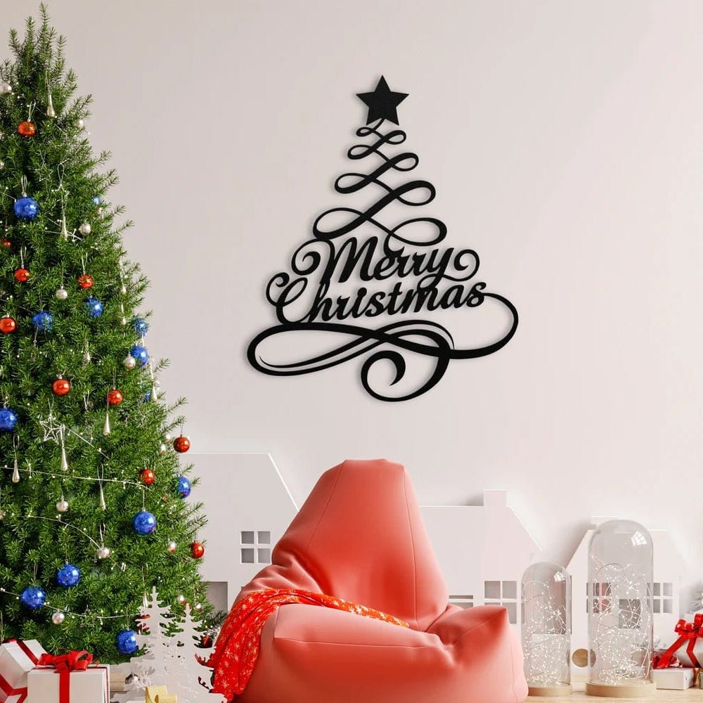 Merry Christmas Tree Metal Wall Art Decoration - MISSIRON