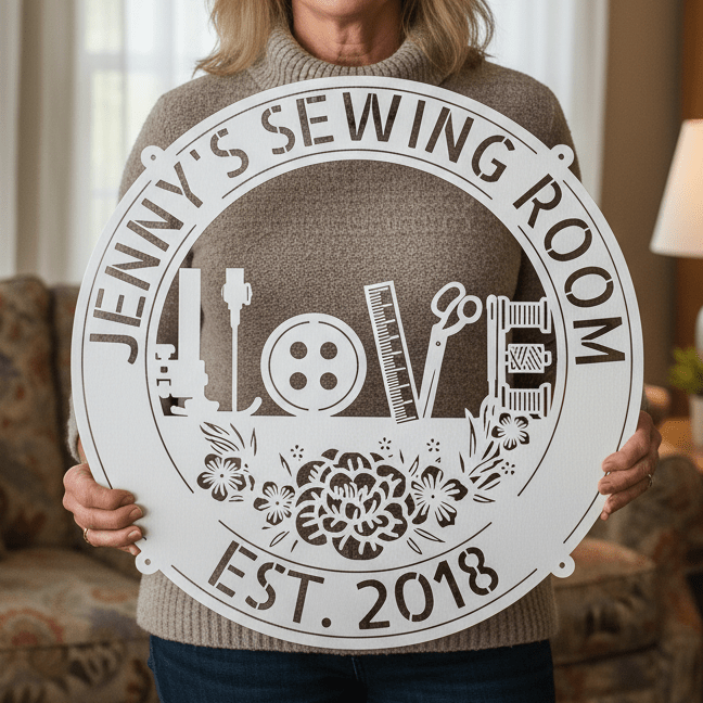 Sewing Love - Personalized Metal Sign for Sewing Room Decor - MISSIRON