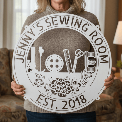 Sewing Love - Personalized Metal Sign for Sewing Room Decor - MISSIRON