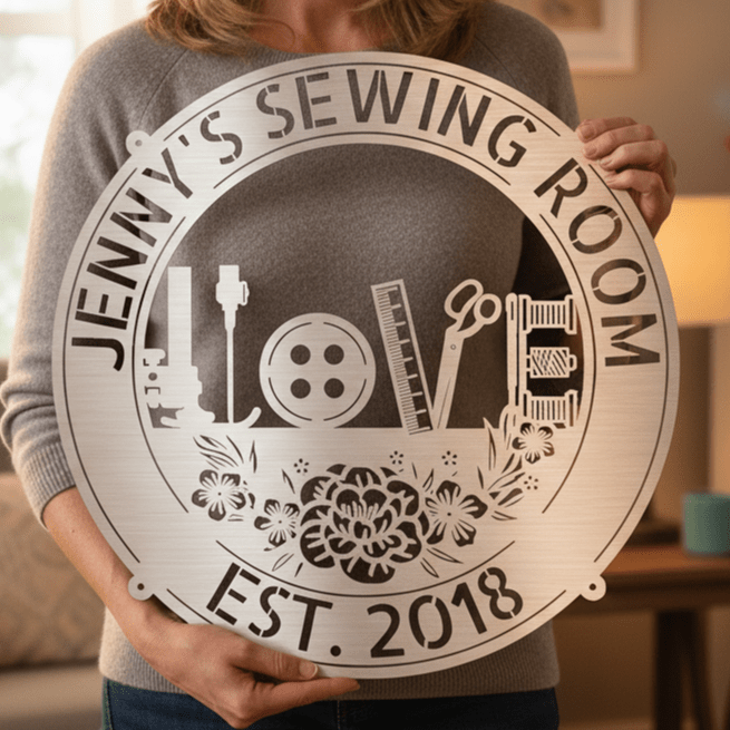 Sewing Love - Personalized Metal Sign for Sewing Room Decor - MISSIRON