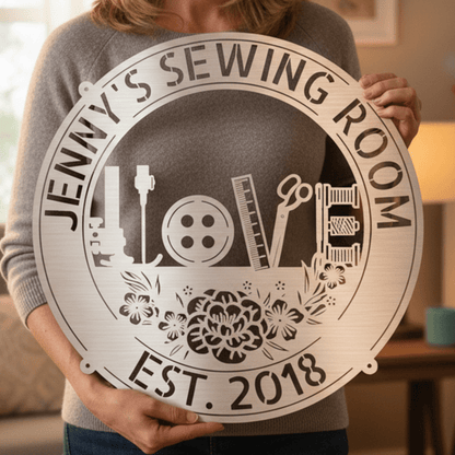 Sewing Love - Personalized Metal Sign for Sewing Room Decor - MISSIRON