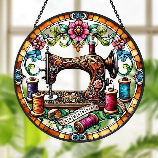 Sewing Machine Sun Catcher Decoration Stained Glass Window Hanging - MISSIRON
