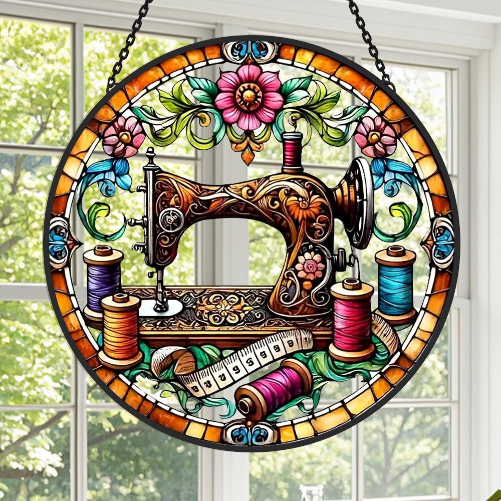 Sewing Machine Sun Catcher Decoration Stained Glass Window Hanging - MISSIRON