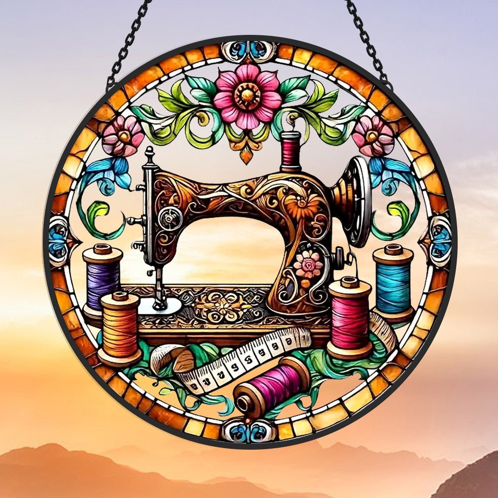 Sewing Machine Sun Catcher Decoration Stained Glass Window Hanging - MISSIRON