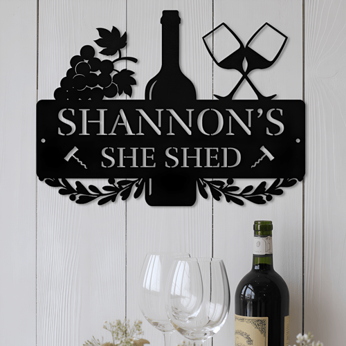 She Shed Wine Metal Sign - MISSIRON
