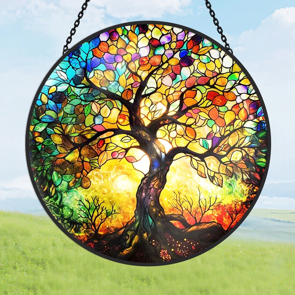 Tree of Life Sun Catcher Decoration Stained Glass Window Hanging - MISSIRON