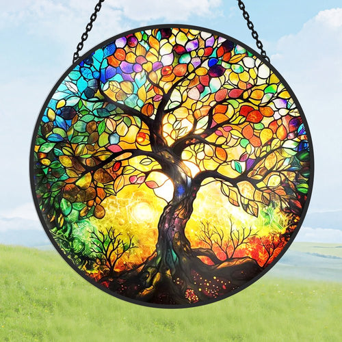 Tree of Life Sun Catcher Decoration Stained Glass Window Hanging - MISSIRON