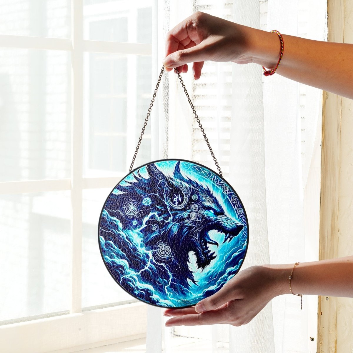 Wolf Sun Catcher Decoration Stained Glass Window Hanging - MISSIRON