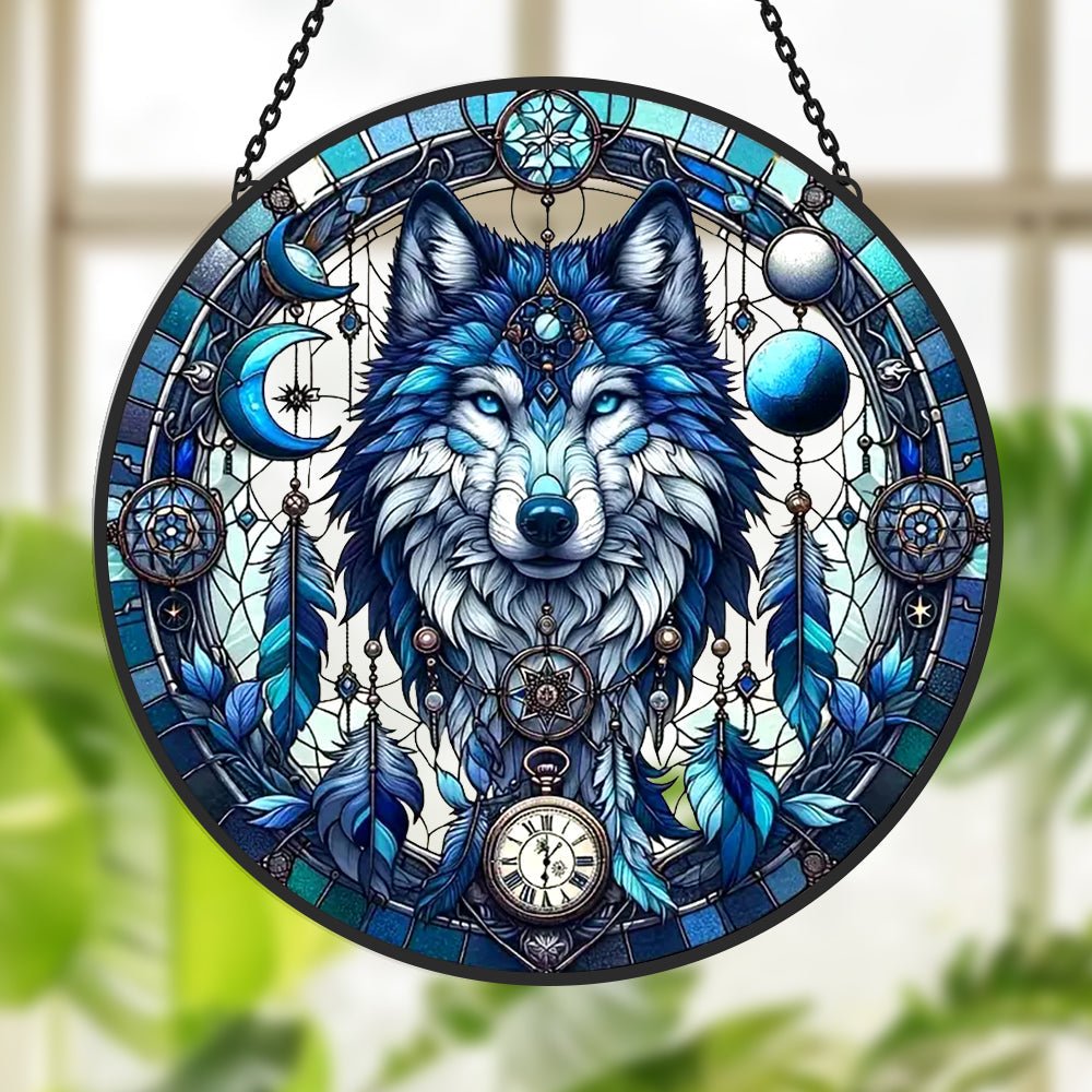 Wolf Sun Catcher Decoration Stained Glass Window Hanging - MISSIRON