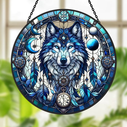 Wolf Sun Catcher Decoration Stained Glass Window Hanging - MISSIRON