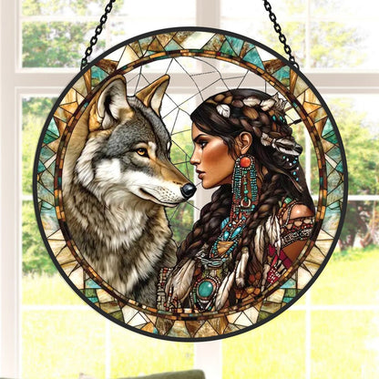 Wolf Sun Catcher Decoration Stained Glass Window Hanging - MISSIRON